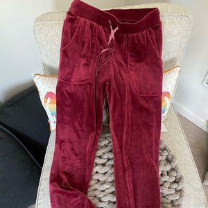 Red Velvet Joggers with Ruffled Cuffs
